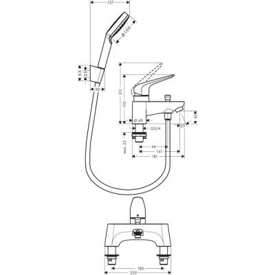 Смеситель для ванны хром Hansgrohe Novus 71044000