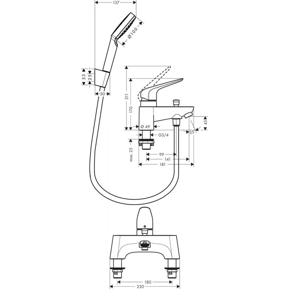 Смеситель для ванны хром Hansgrohe Novus 71044000