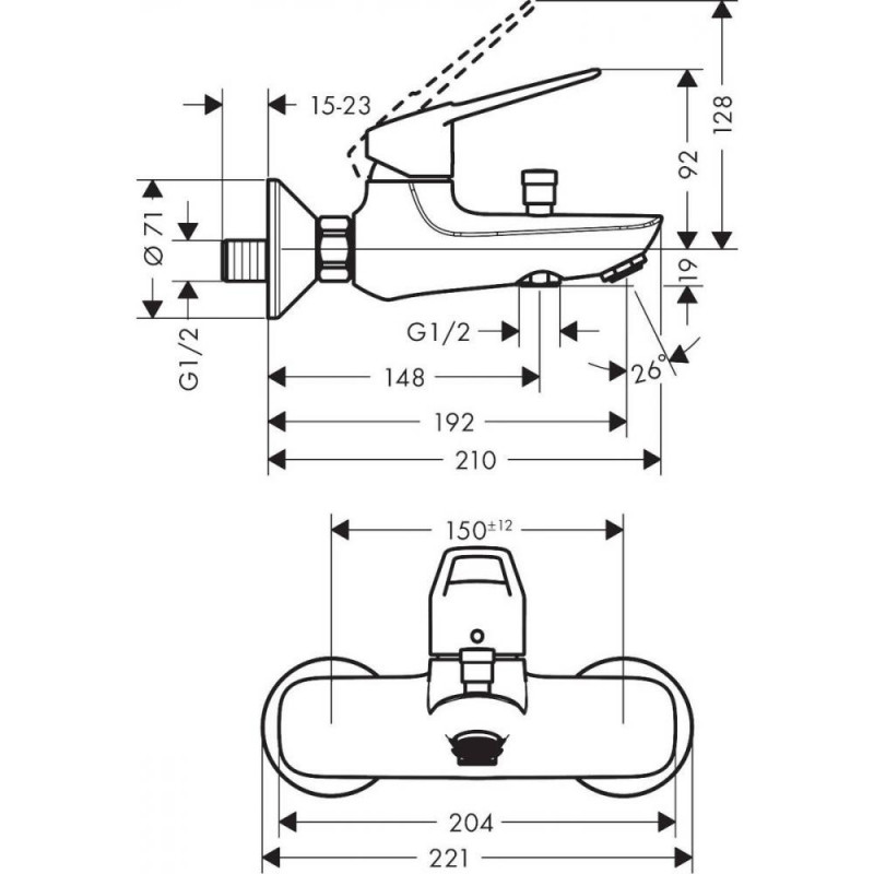 Смеситель для ванны хром Hansgrohe Novus Loop 71340000