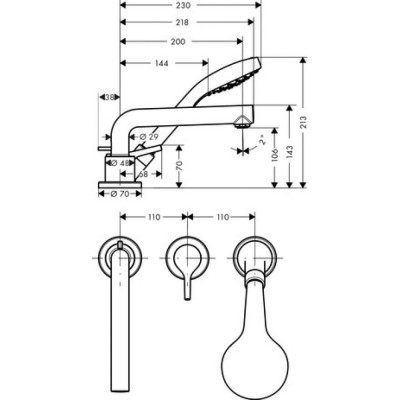 Смеситель для ванны хром Hansgrohe 72416000