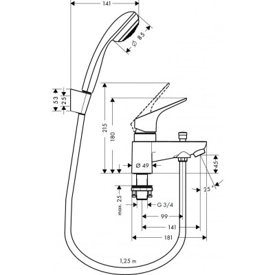 Смеситель для ванны хром Hansgrohe Focus 31521000