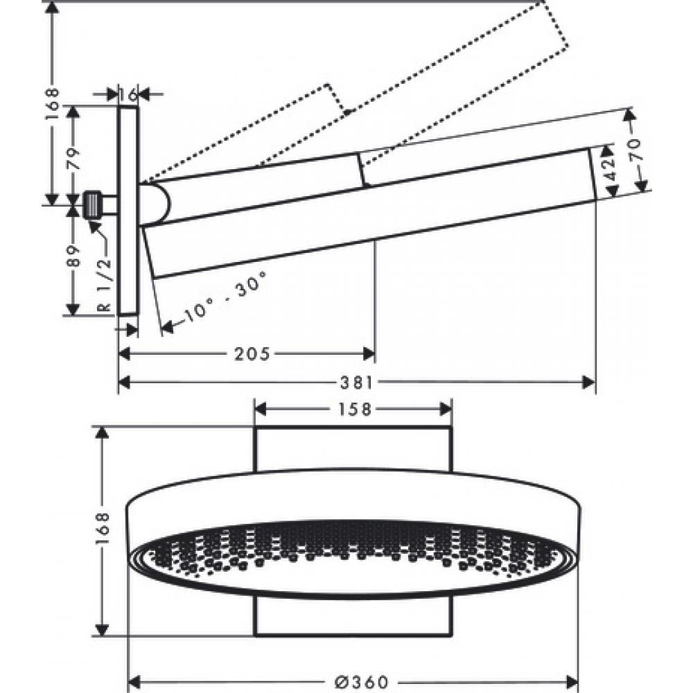 Верхний душ чёрный хром Hansgrohe Rainfinity 360 1jet 26230340