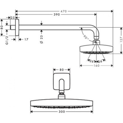 Верхний душ хром/белый Hansgrohe Raindance Select E 300 2jet EcoSmart 26609400