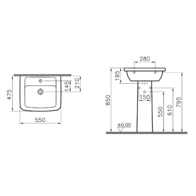 Раковина Vitra Form300 55см с пьедесталом 9602B003-7650