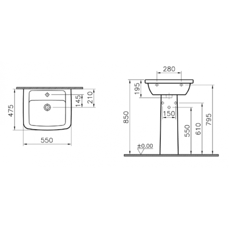 Раковина Vitra Form300 55см с пьедесталом 9602B003-7650
