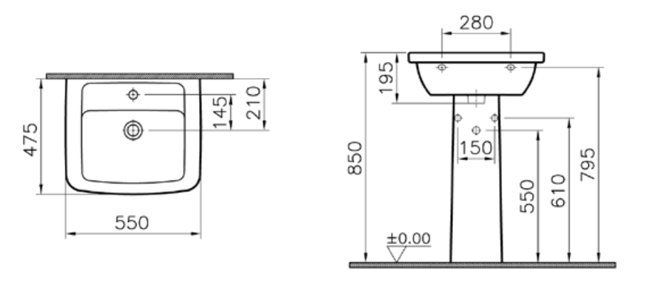 Раковина Vitra Form300 55см с пьедесталом 9602B003-7650