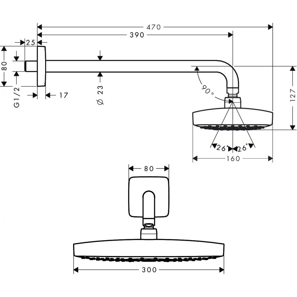 Верхний душ хром Hansgrohe Raindance Select E 300 2jet 27385000