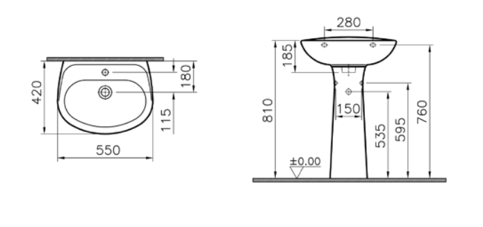 Раковина Vitra Normus 55см с пьедесталом 9600B003-7650