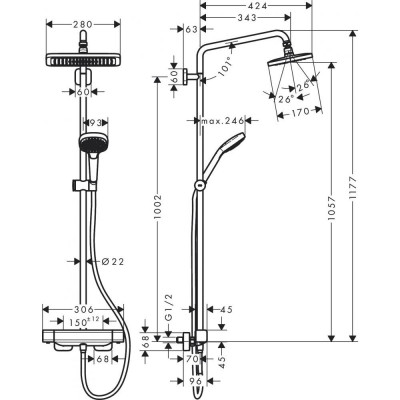 Душевая система с термостатом хром hansgrohe Croma E Showerpipe 280 1jet 27630000