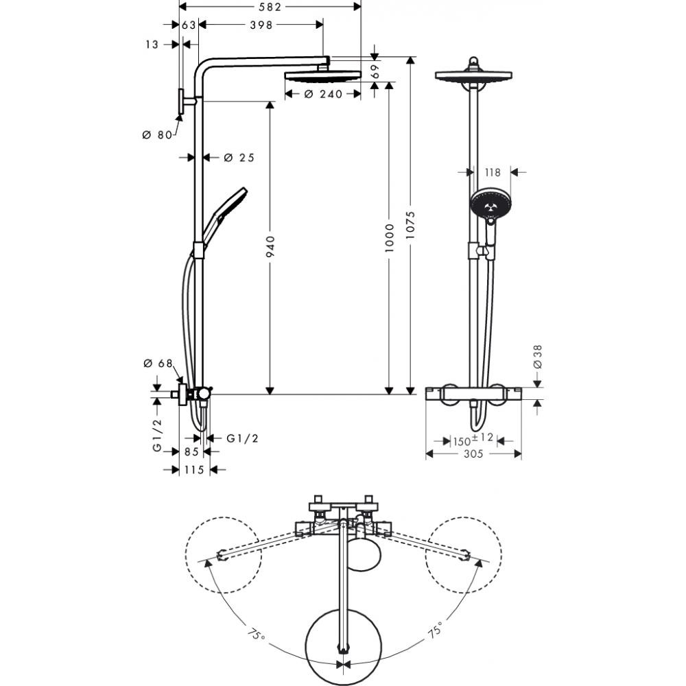 Душевая система с термостатом хром hansgrohe Raindance Select S 240 2jet Showerpipe 27129000