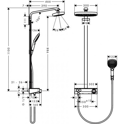 Душевая система с термостатом хром hansgrohe Raindance Select E 300 2jet Showerpipe 27126000