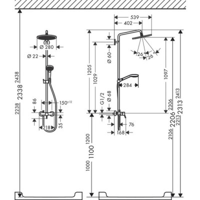 Душевая система хром hansgrohe Croma Select S Showerpipe 280 1jet 26791000