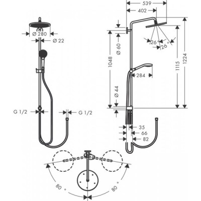 Душевая система хром hansgrohe Croma Select S Showerpipe 280 1jet Reno 26793000