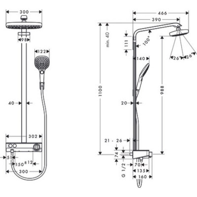 Душевая система с термостатом хром hansgrohe Raindance Select E Showerpipe 300 2jet EcoSmart 27283400