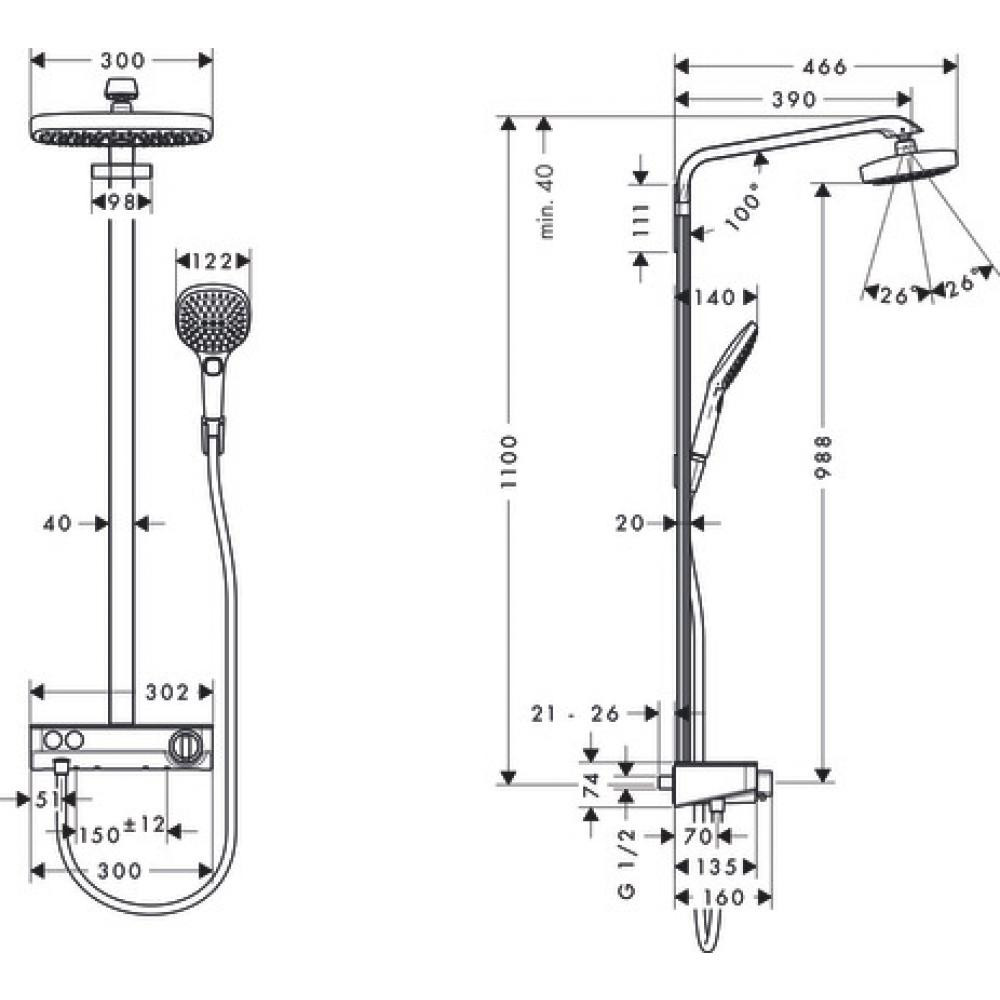 Душевая система с термостатом хром hansgrohe Raindance Select E Showerpipe 300 2jet EcoSmart 27283400