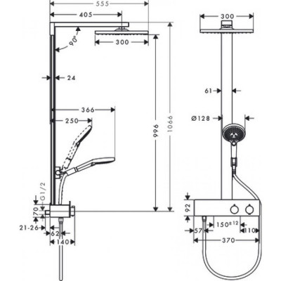 Душевая система с термостатом хром hansgrohe Raindance E Showerpipe 300 1jet 27362000