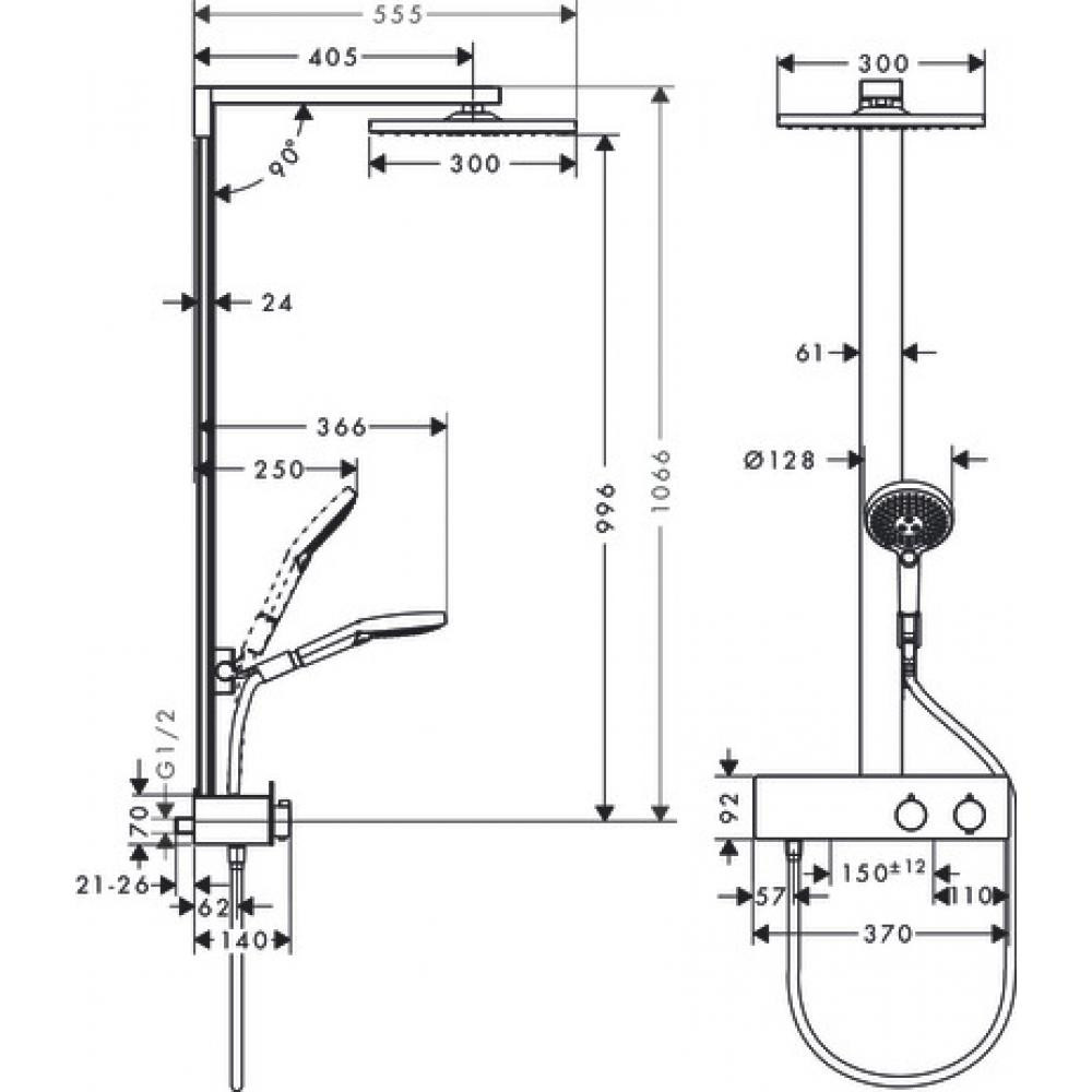 Душевая система с термостатом хром hansgrohe Raindance E Showerpipe 300 1jet 27362000