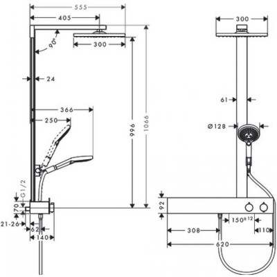 Душевая система с термостатом хром hansgrohe Raindance E Showerpipe 300 1jet 27364000