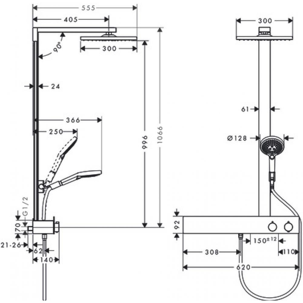 Душевая система с термостатом хром hansgrohe Raindance E Showerpipe 300 1jet 27364000