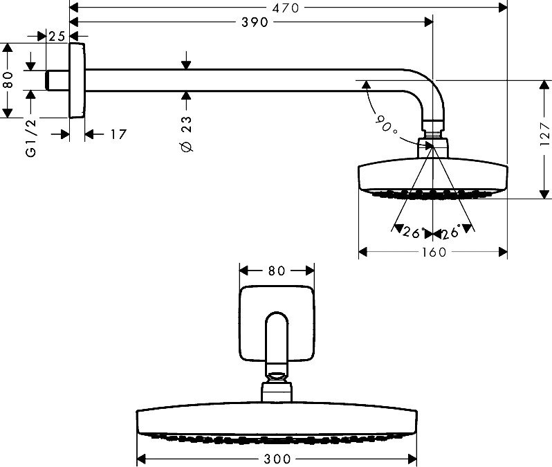 Верхний душ хром Hansgrohe Raindance Select E 300 2jet 27385400