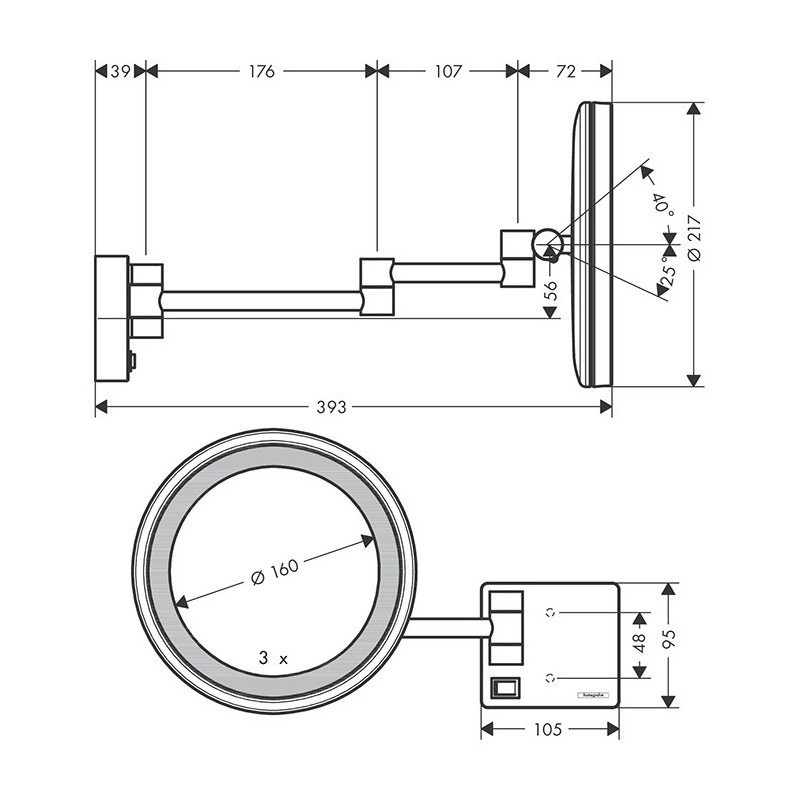 Зеркало косметическое с подсветкой бронза Hansgrohe AddStoris 41790140