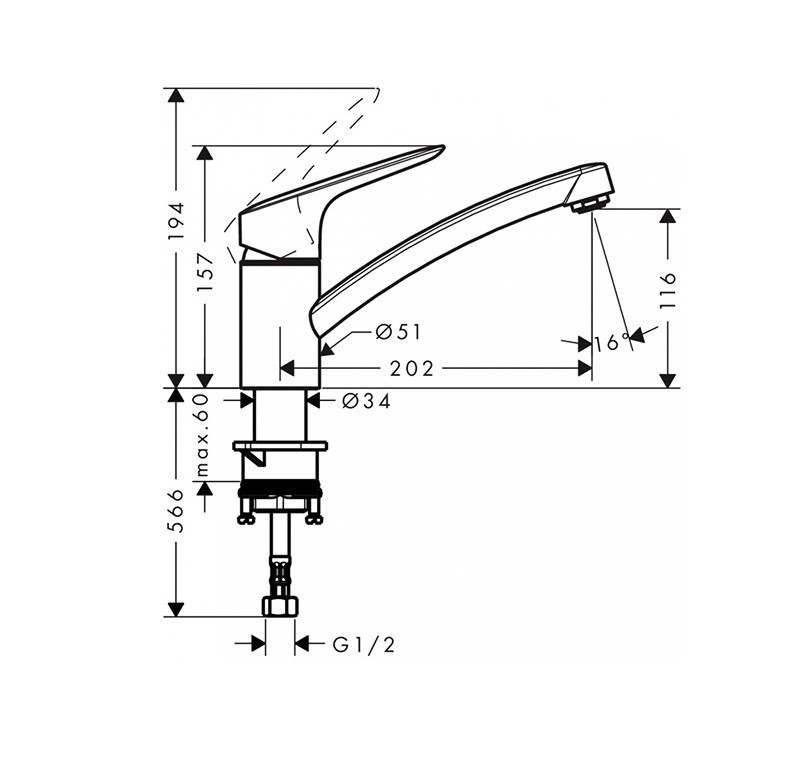 Смеситель для кухни хром Hansgrohe Logis 71833000