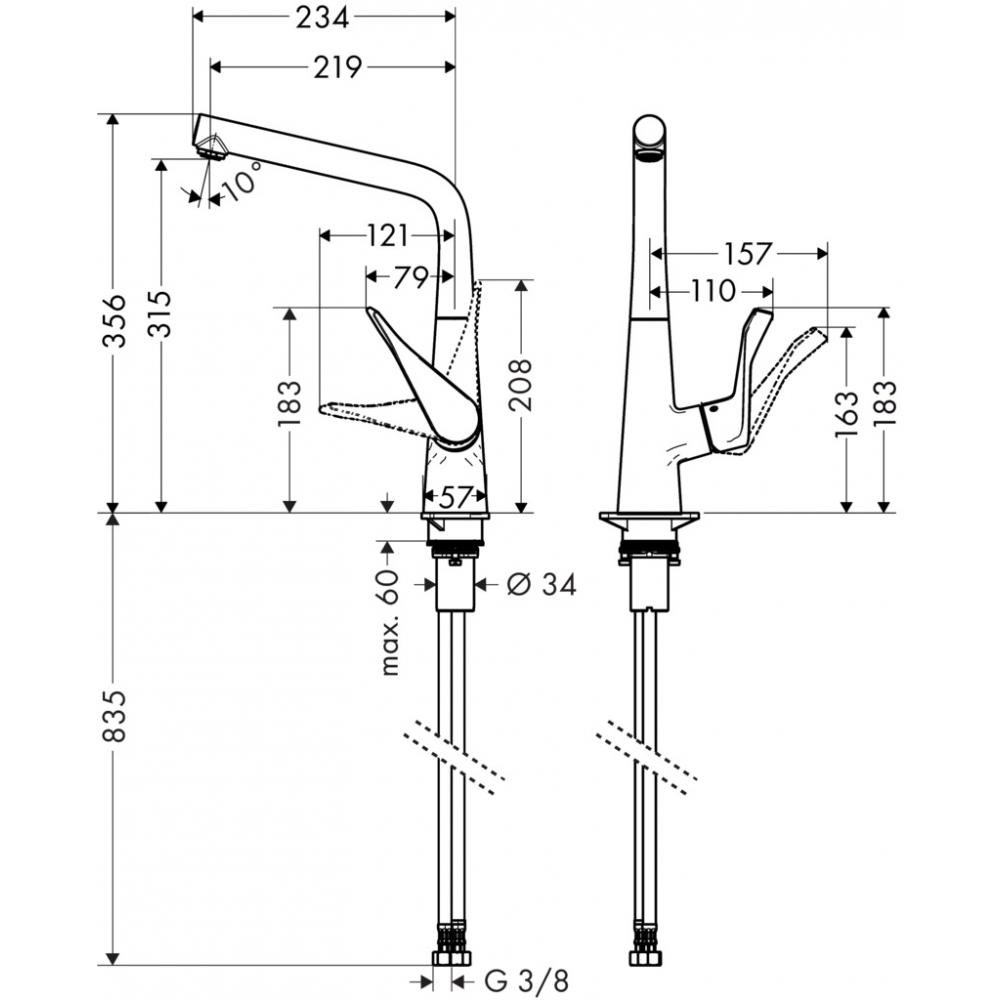 Смеситель для кухни хром Hansgrohe Metris 14822800