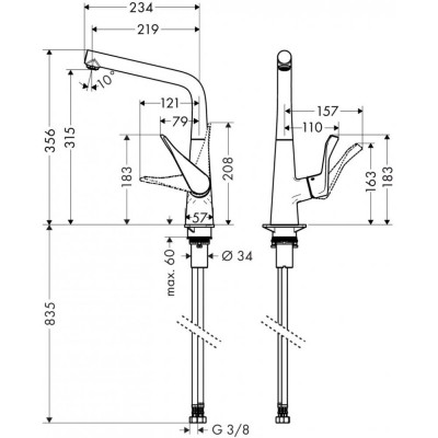 Смеситель для кухни хром Hansgrohe Metris 14822000