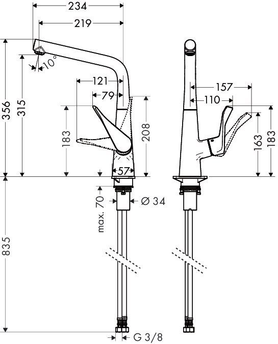 Смеситель для кухни хром Hansgrohe Metris 14823000