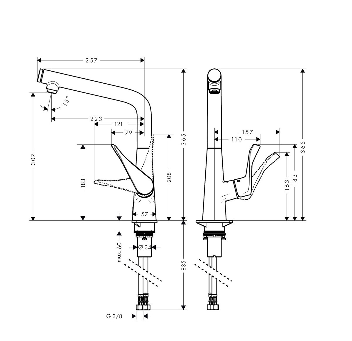Смеситель для кухни хром Hansgrohe Metris Select 14883000