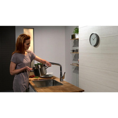 Смеситель кухонный однорычажный 320, Hansgrohe Metris Select M71, вытяжной излив, 1jet, сатин, 14884800