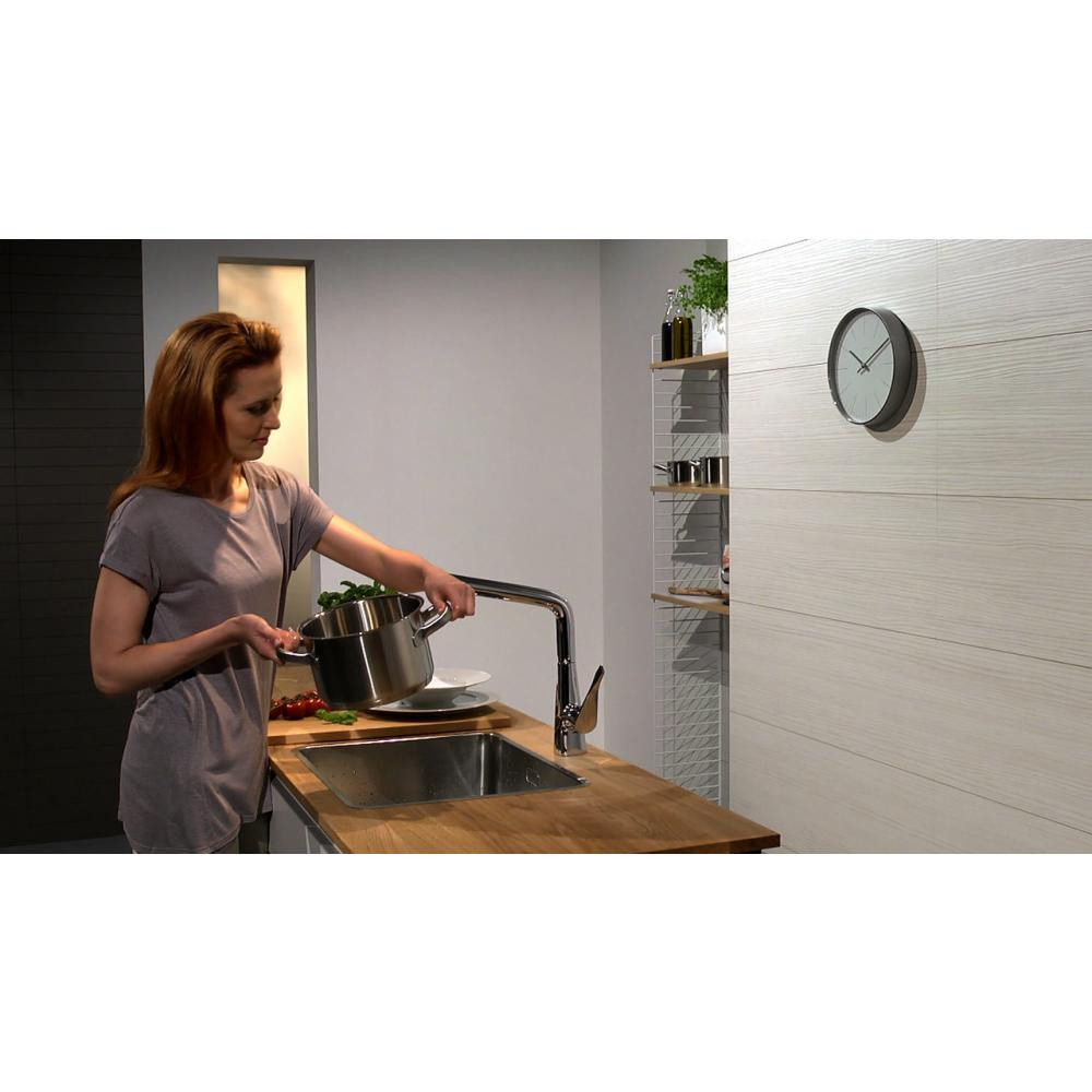 Смеситель кухонный однорычажный 320, Hansgrohe Metris Select M71, вытяжной излив, 1jet, сатин, 14884800