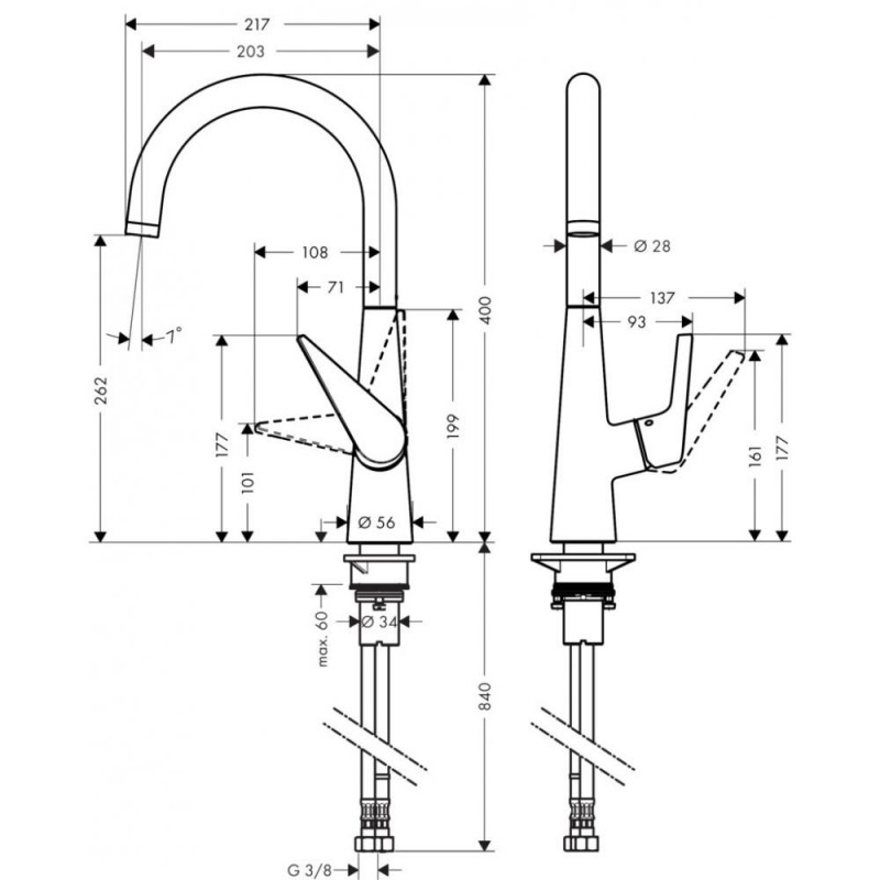 Смеситель для кухни хром Hansgrohe Talis S 72810000