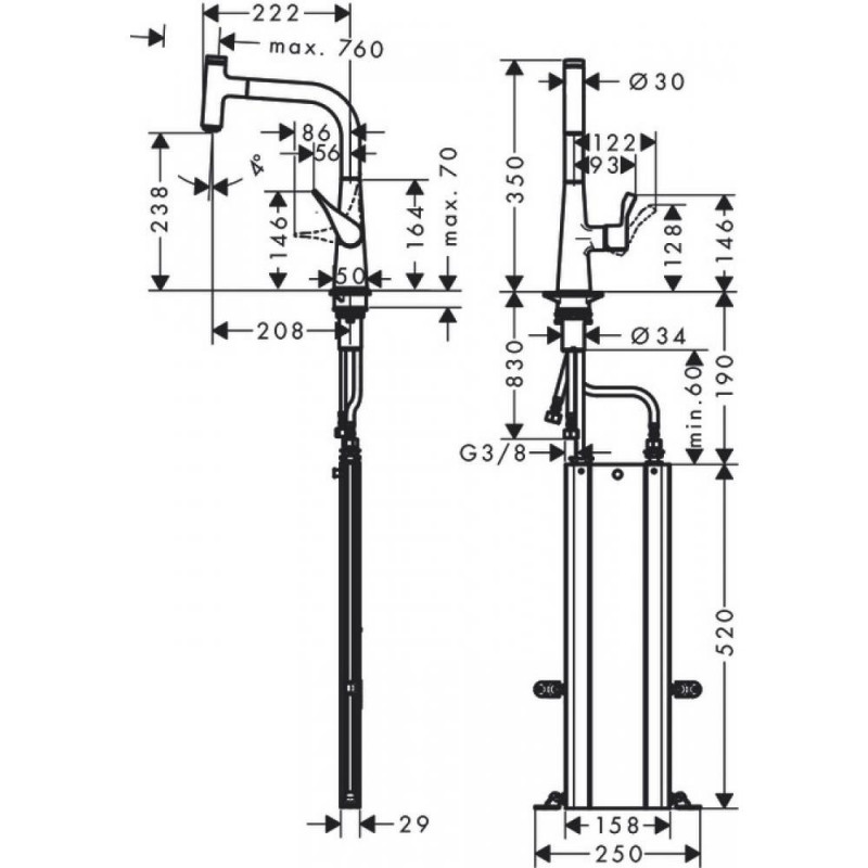 Смеситель для кухни сталь Hansgrohe Metris Select 73802800