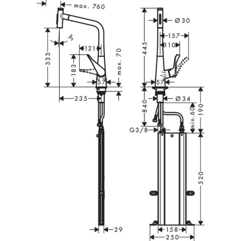 Смеситель для кухни сталь Hansgrohe Metris Select 73816800