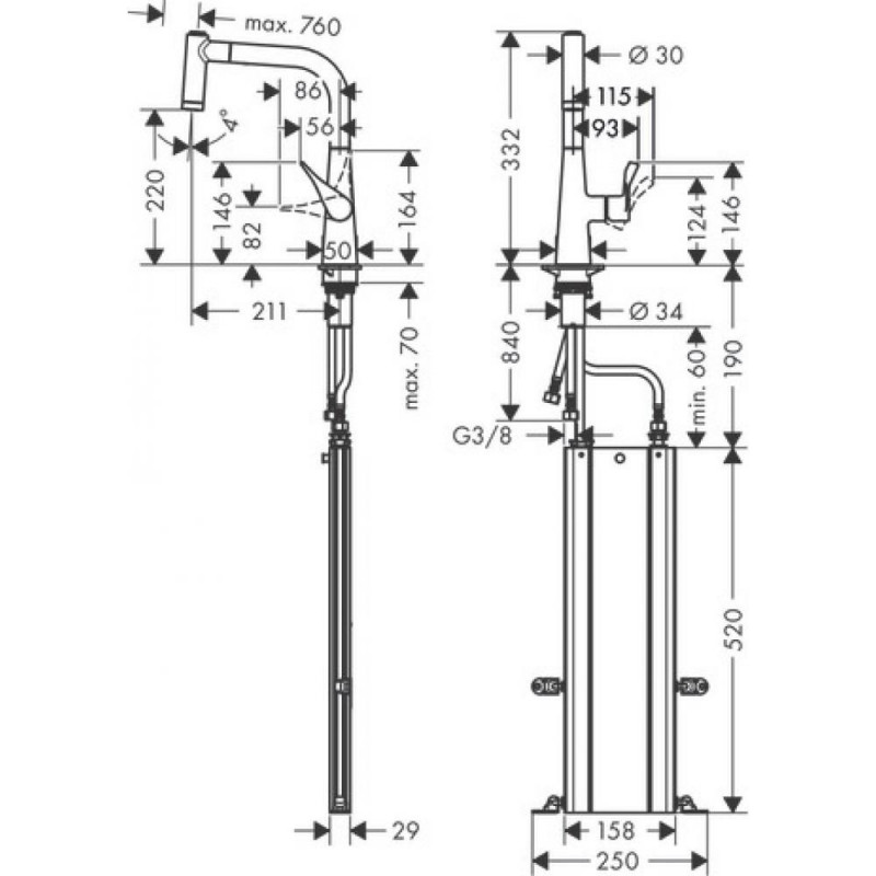Смеситель для кухни сталь Hansgrohe Metris 73800800