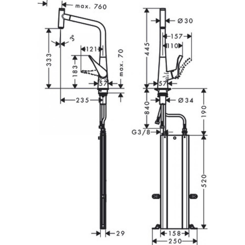 Смеситель для кухни сталь Hansgrohe Metris 73803800