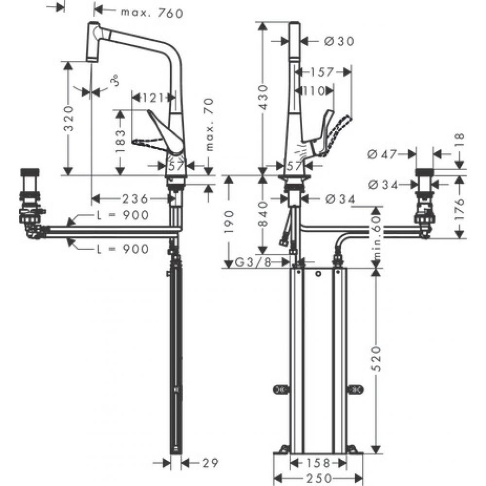 Смеситель для кухни хром Hansgrohe Metris 73806000