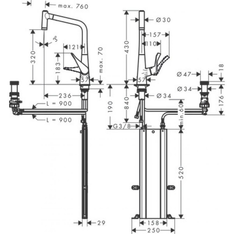 Смеситель для кухни сталь Hansgrohe Metris 73806800