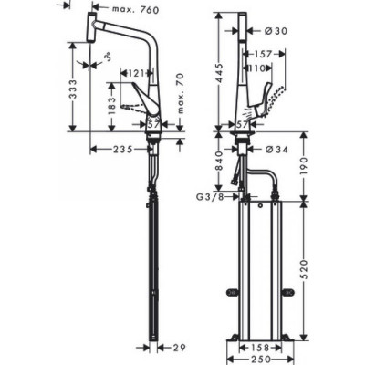 Смеситель для кухни хром Hansgrohe Metris 73807000