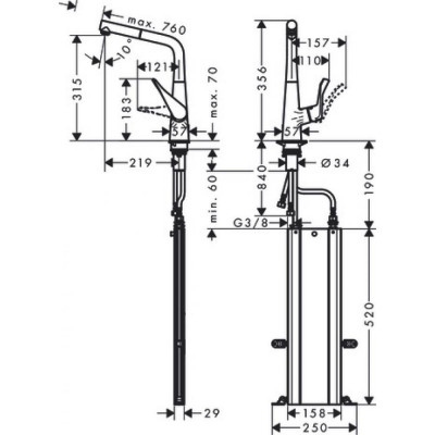 Смеситель для кухни хром Hansgrohe Metris 73812000