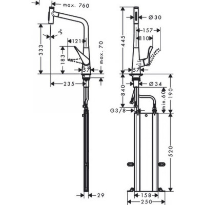 Смеситель для кухни хром Hansgrohe Metris 73816000