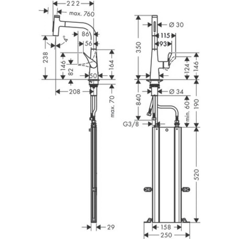 Смеситель для кухни сталь Hansgrohe Metris 73817800