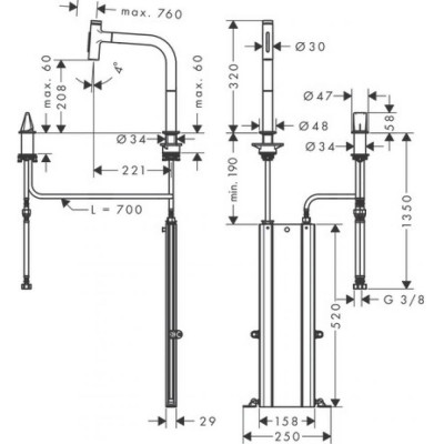 Смеситель для кухни чёрный хром Hansgrohe Metris 73818340