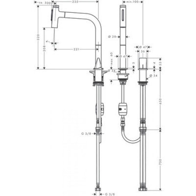 Смеситель для кухни сталь Hansgrohe Metris Select M71 73819800
