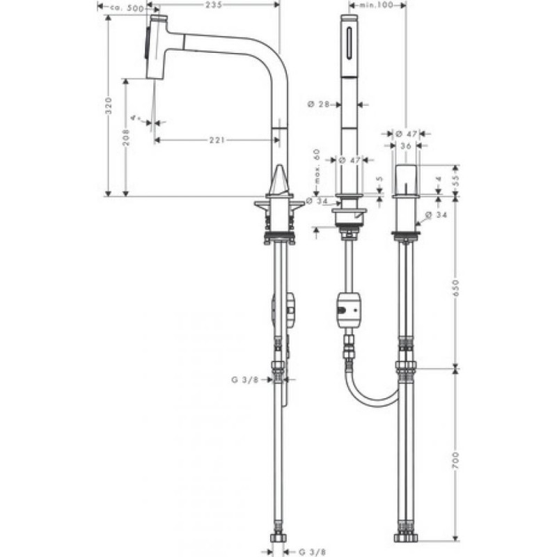 Смеситель для кухни сталь Hansgrohe Metris Select M71 73819800