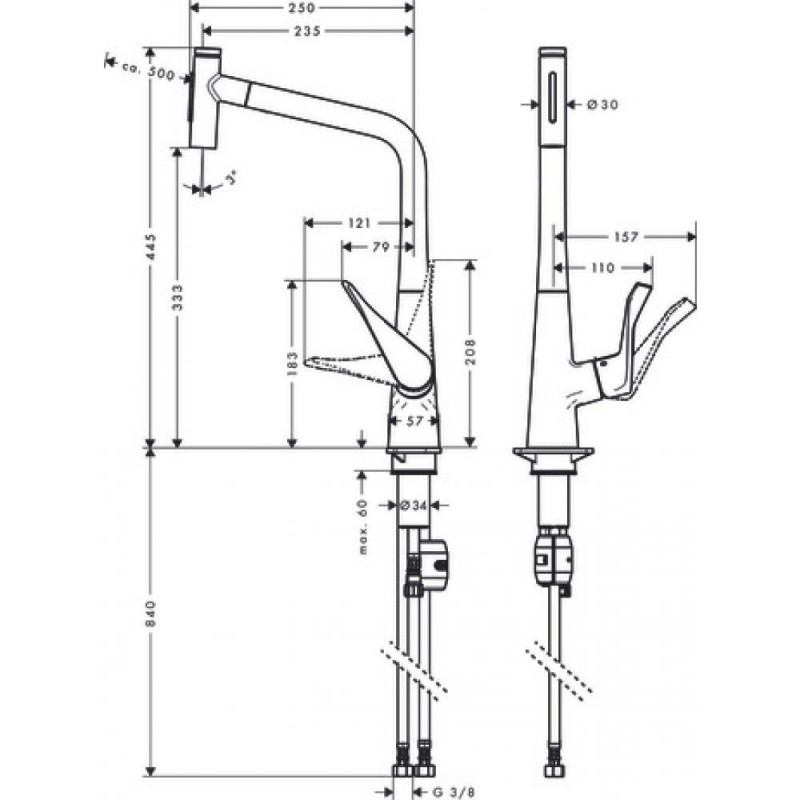 Смеситель для кухни сталь Hansgrohe Metris Select M71 73820800