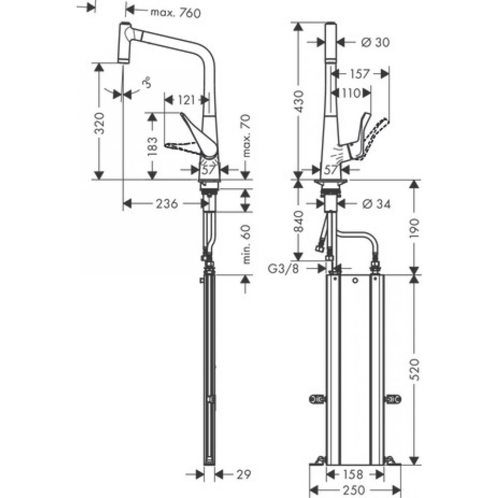 Смеситель для кухни хром Hansgrohe Metris M71 73824000