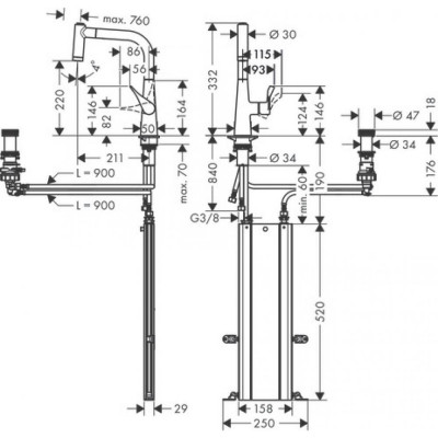 Смеситель для кухни хром Hansgrohe Metris Select M71 73826000