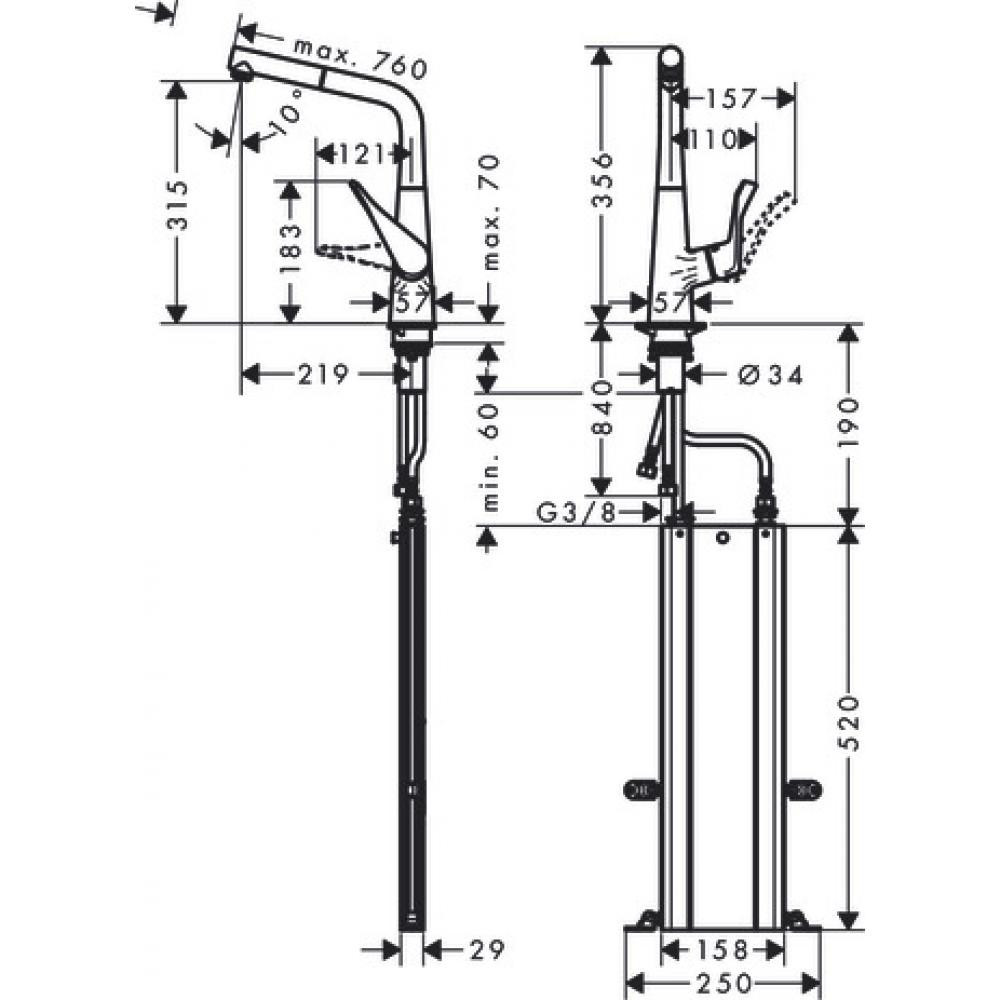 Смеситель для кухни хром Hansgrohe Metris M71 73828000